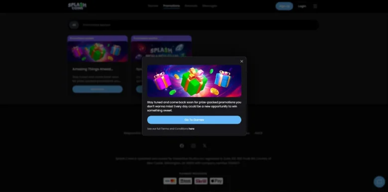 Splash Coins Casino promotions page