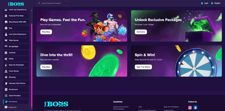 The Boss Social Casino promotions page