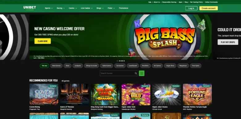 Unibet Casino main webpage