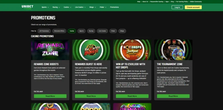 Unibet Casino promotions page