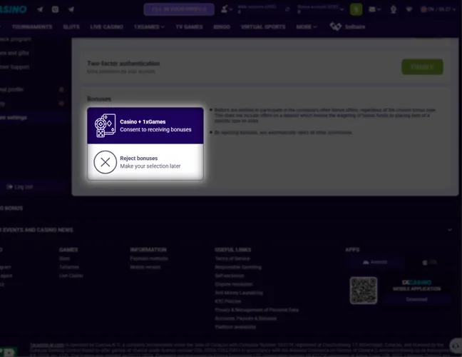 Enable casino bonuses.