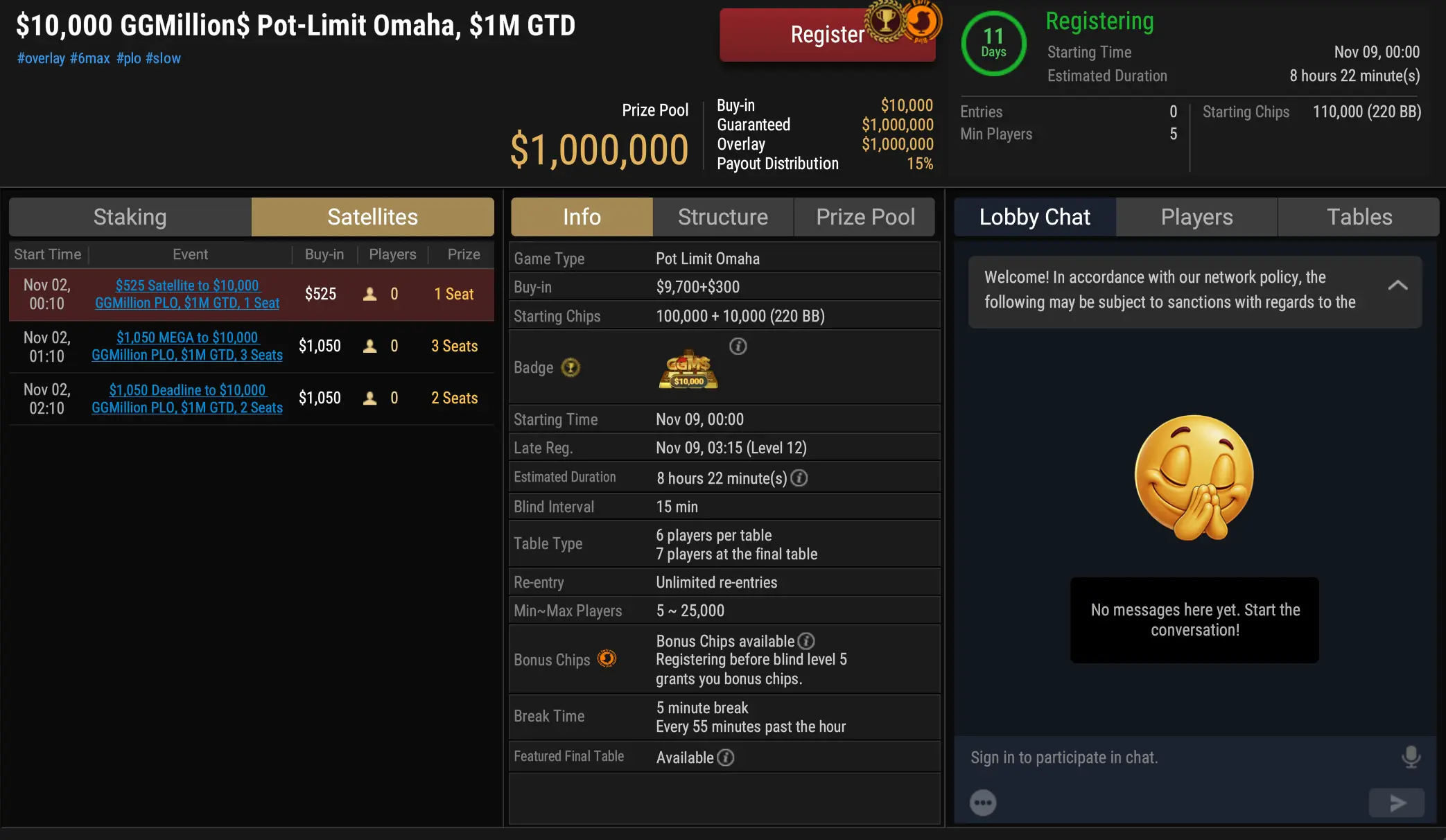 #10,000 GGMiollion$ Pot-Limit Omaha