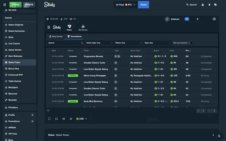Die Benutzeroberfläche von Stake.com