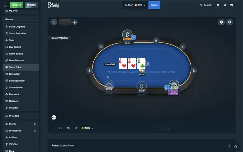 Die Benutzeroberfläche von Stake.com