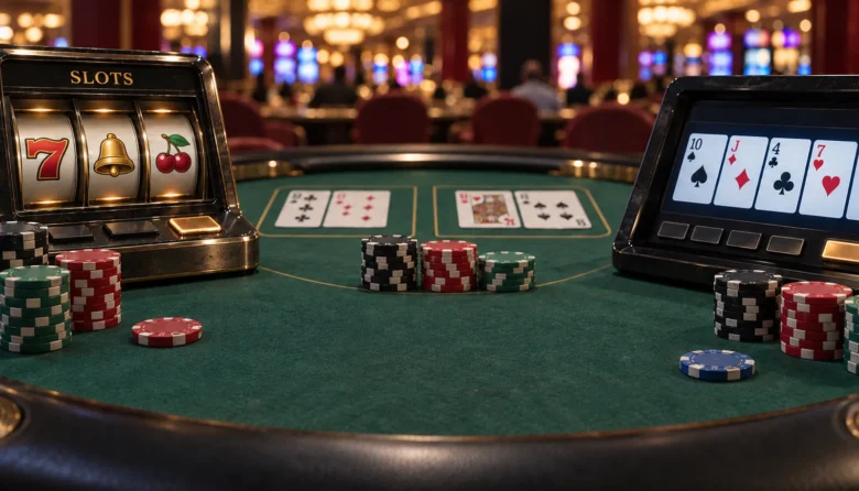 Variance measures short-term result swings: slots fluctuate widely, blackjack moves in smaller steps.