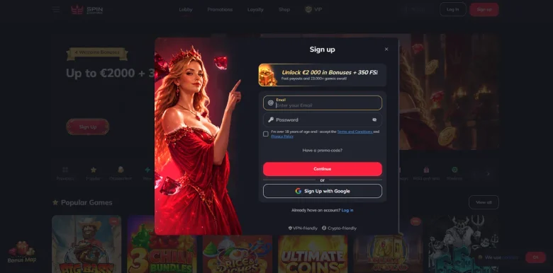 SpinEmpire Casino sign up page