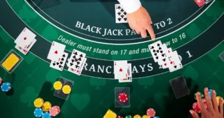 Blackjack Game Table with Cards and Chips