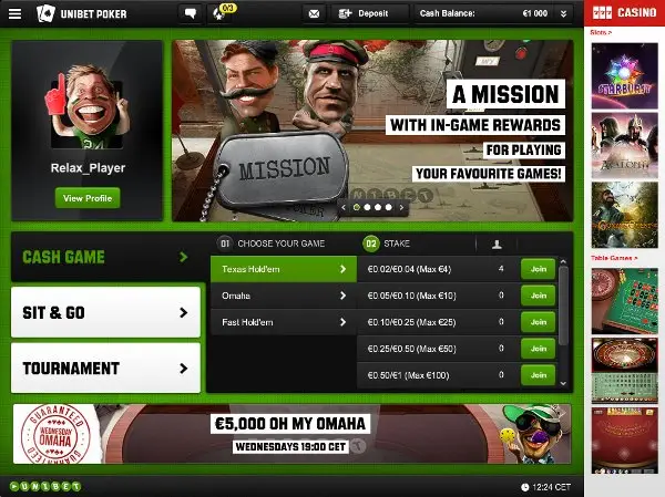 Skjermbilde av Unibet mobilapp