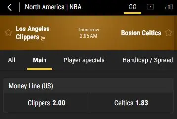 Example of 2 way bet