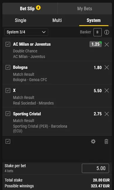 Example of system bet 3/4