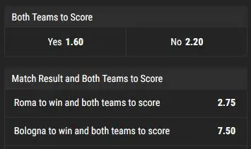 Example of Both teams to score bets