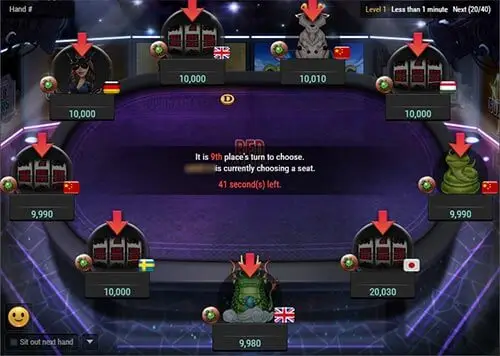 Find table seat function on Natural8