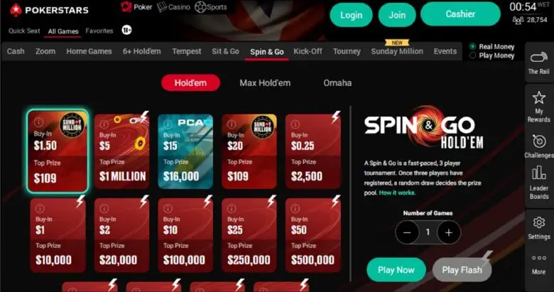 New Spin & Go Lobby on PokerStars.