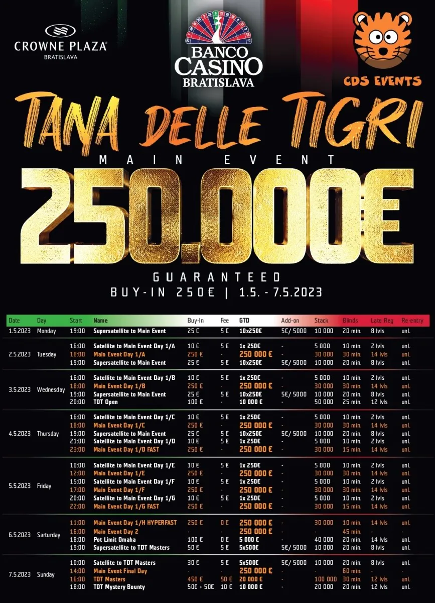 Banco Casino Tana Delle Tigri 2023 Schedule