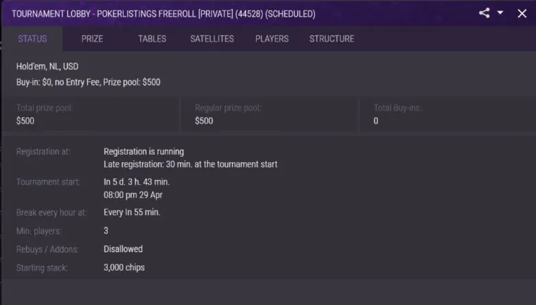 JackPoker Tournament Lobby - PokerListings Freeroll.