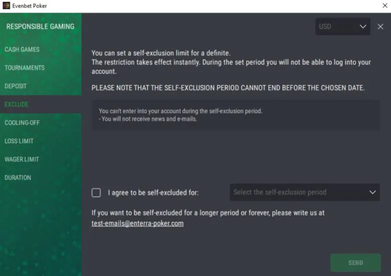 EvenBet Self-exclusion.