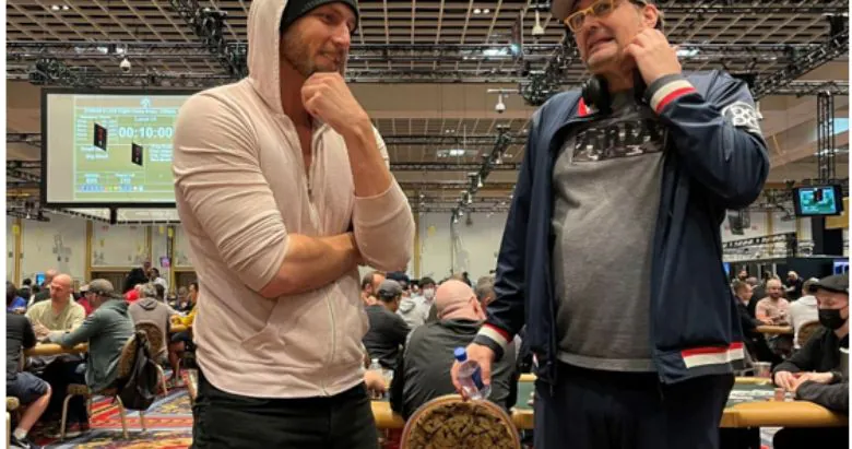 Phil Hellmuth talking Brandon Shack-Harris through his bust-out hand in event #48 of the 2022 World Series of Poker