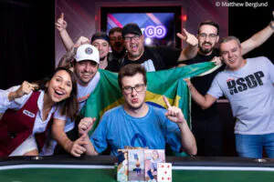 Gabriel Schroeder, Winner of Event #68: $1,000 Super Turbo Bounty No-Limit Hold'em with rail after the win