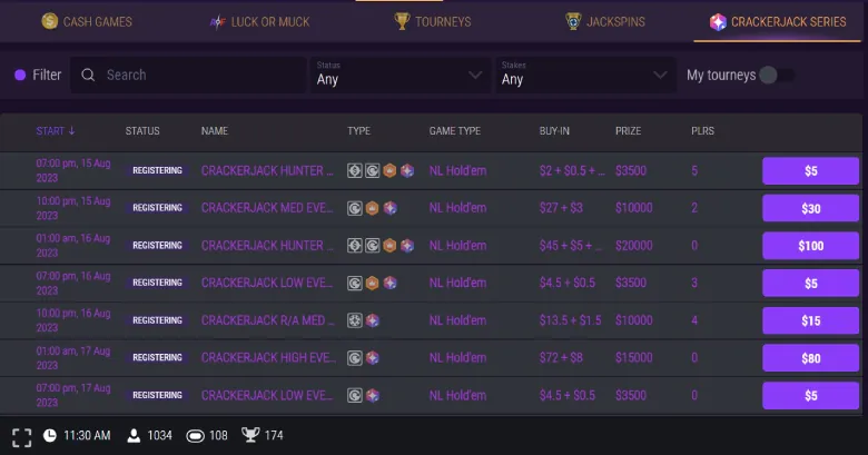 JackPoker CrackerJack Series lobby