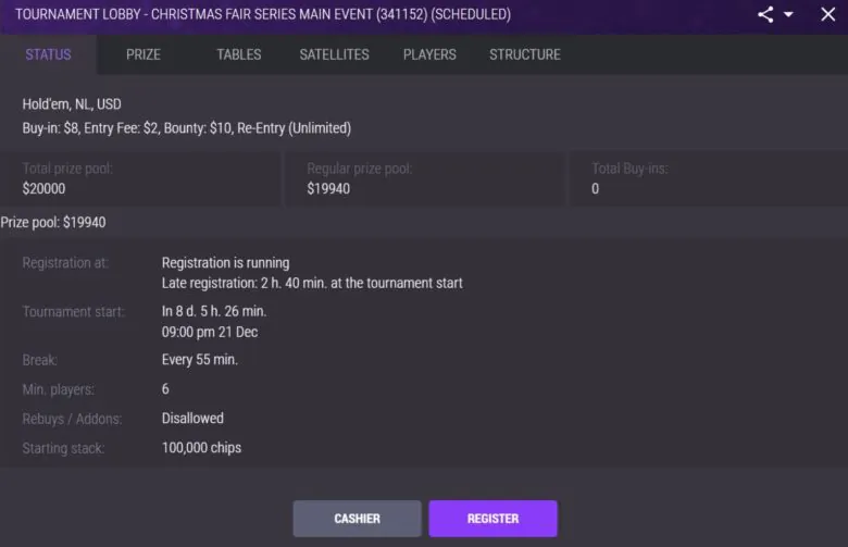 JackPoker Christmas Fair Series 2023: Main Event Tournament Lobby