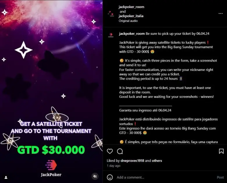 JackPoker Instagram Promotion: Big Bang Tournament 