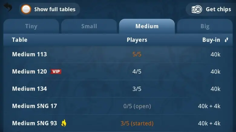 Appeak poker mobile app tables