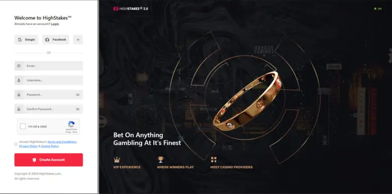 HighStakes Poker registration form