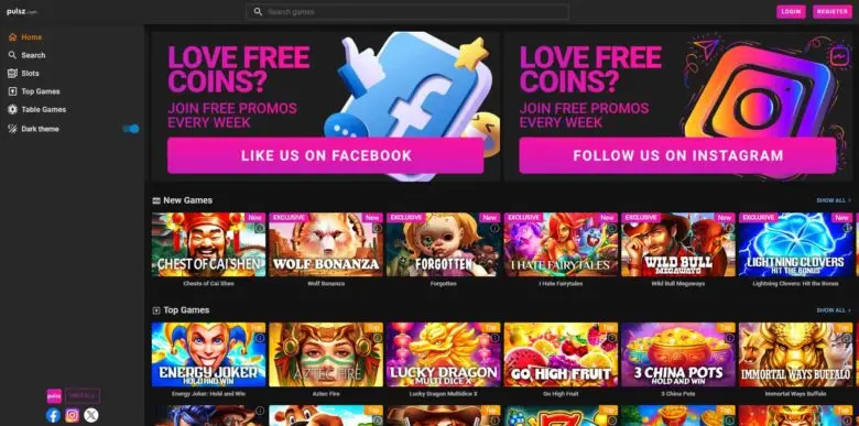 Pulsz Casino homepage