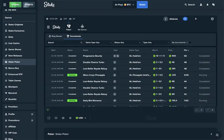 Stake Poker MTT lobby