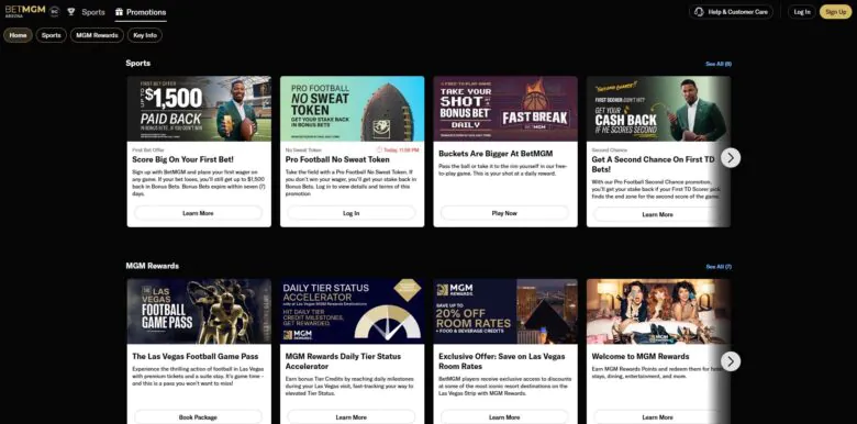 BetMGM Sports promotions section