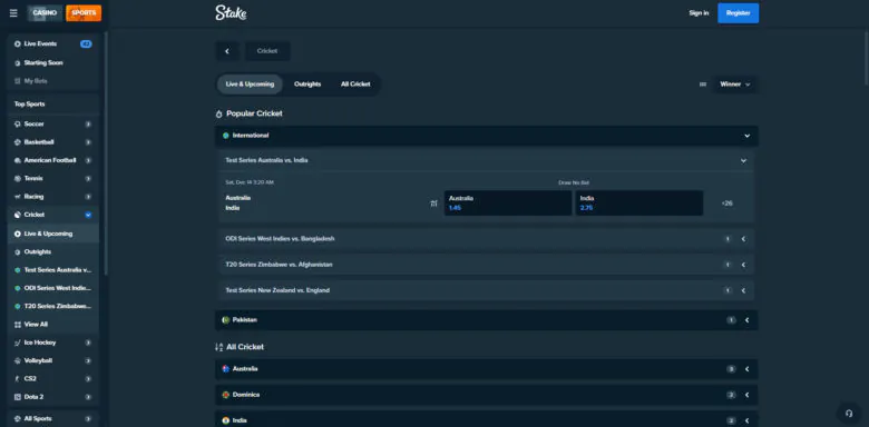 Stake.com sportsbook live games section