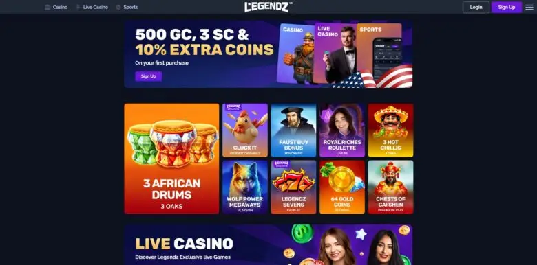 Legendz Casino main page