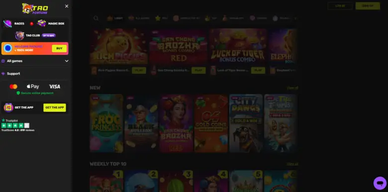 Tao Fortune Casino menu