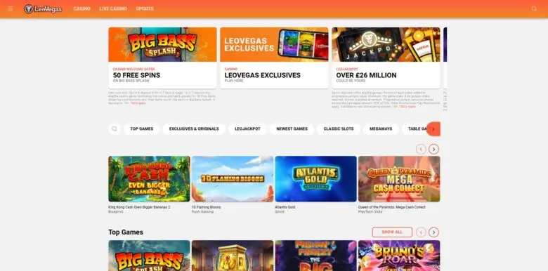 LeoVegas Casino web page