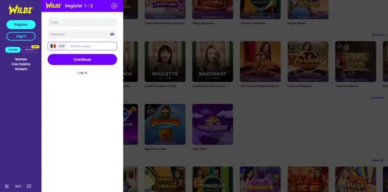 Wildz Casino sign up