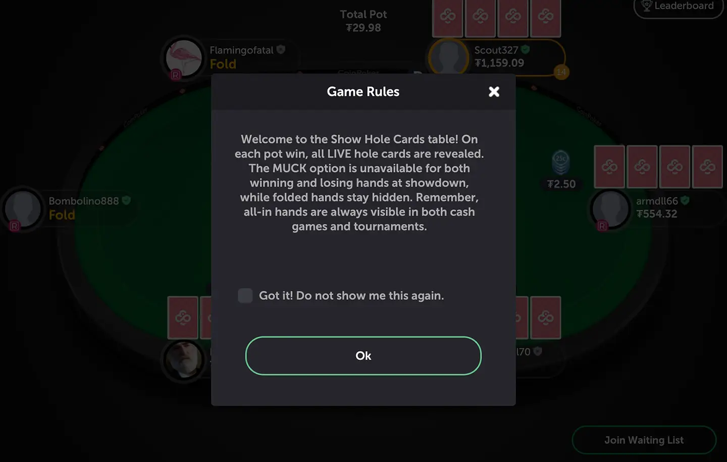 Show Tables CoinPoker