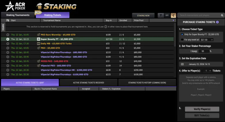 ACR Poker Staking Tickets