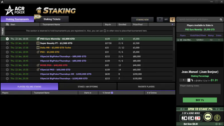 ACR Poker Staking Tournaments