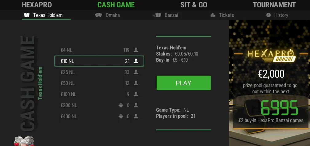 Unibet NLH Cashgame Lobby