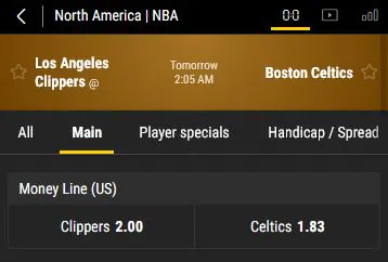 Example of 2 way bet