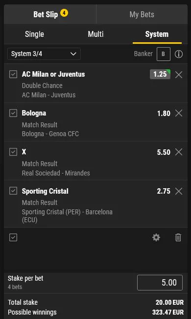 Example of system bet 3/4