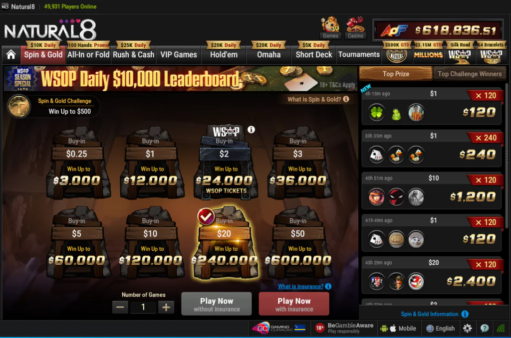 Natural8 spin&go lobby