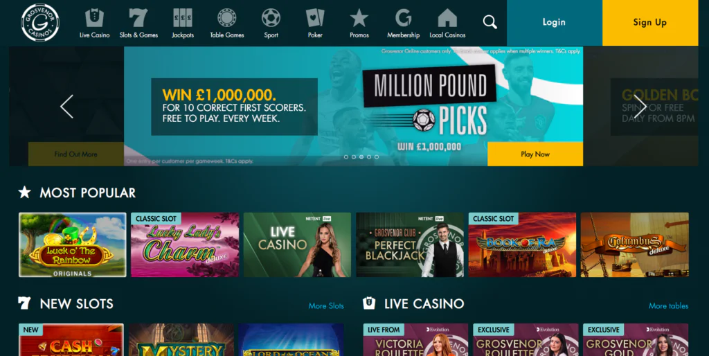 Grosvenor Casino Online Home Lobby