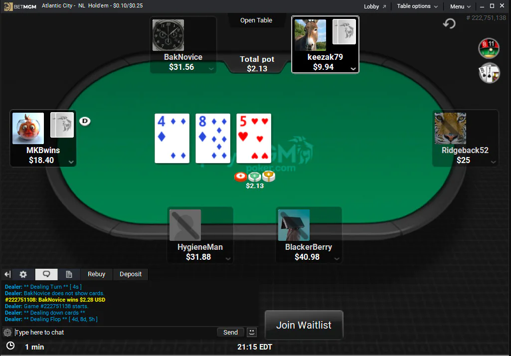 BetMGM poker cash table