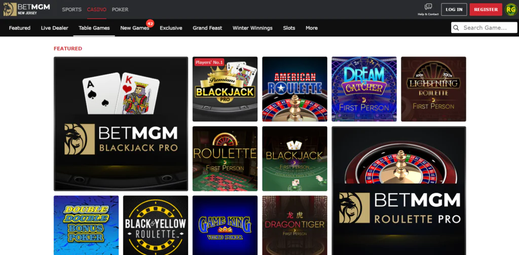 BetMGM Table Games - roulette, blackjack, poker