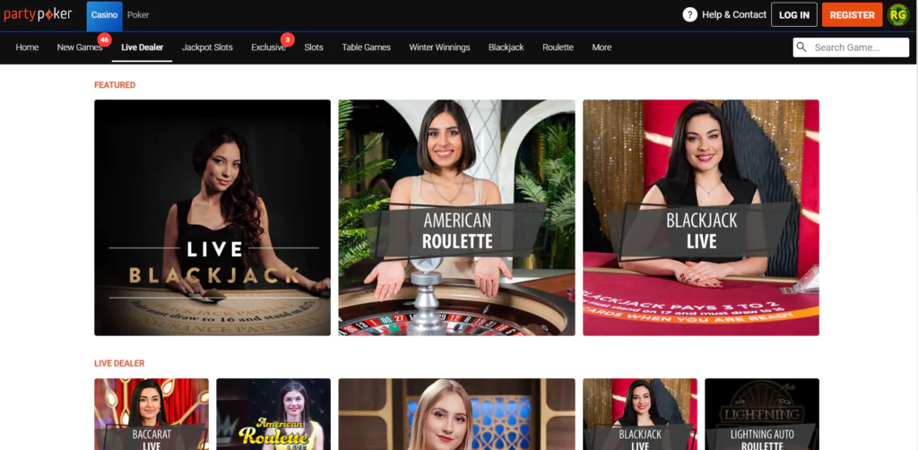 partypoker casino live dealer games