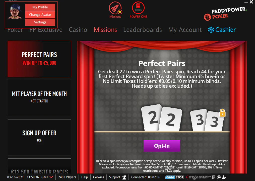 Paddy Power Poker Missions