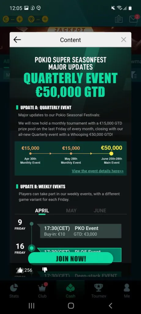 Pokio app tournaments