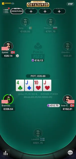 Pokio app PLO 5 table