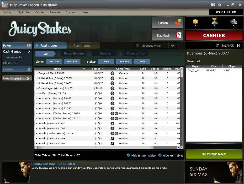 juicy stakes poker high stakes cash game lobby